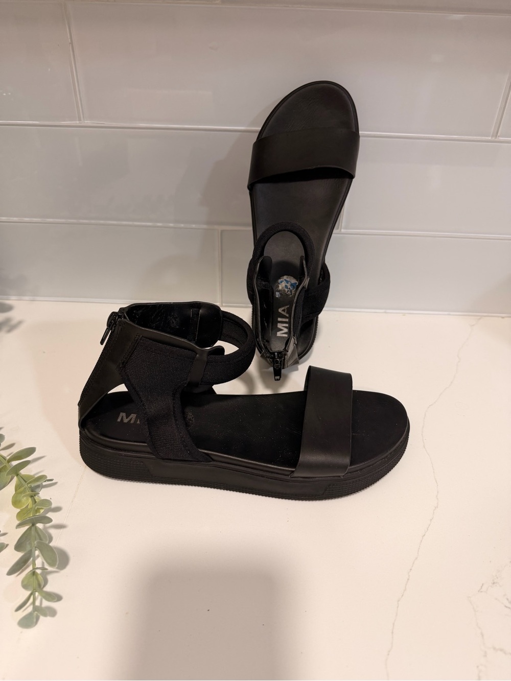 MIA Black Platform Sandal with Back Zip